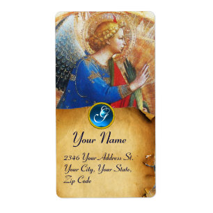 ANGEL IN GOUDE RODE EN BLAUWE MONOGRAM ETIKET