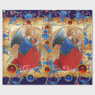 ANGEL IN RODE, GOUDE, BLAUWE VLOERENDE PARCHCHES M CADEAUPAPIER