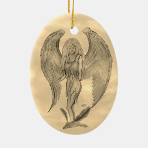 Angel in Tattoo Style Keramisch Ornament