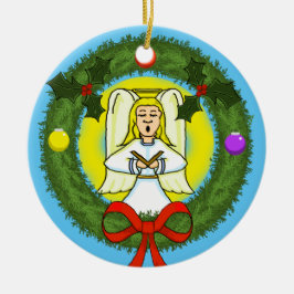 Angel in Wreath Ceramic Ornament