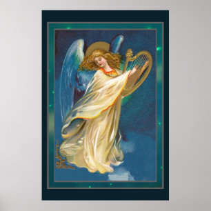 Angel Jouant De La Musique Sur Une Poster De Harpe