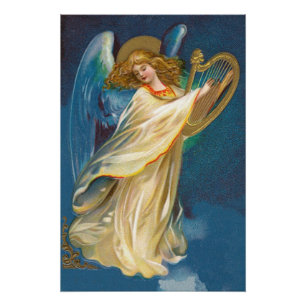 Angel Jouant De La Musique Sur Une Poster De Harpe