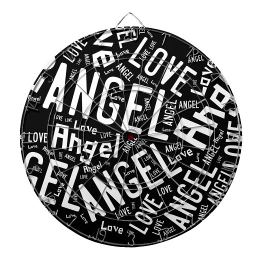 Angel Love Dove, White on Black Dartbord (Voorkant)