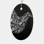 Angel Love Dove, White on Black Keramisch Ornament (Links)