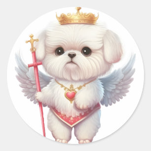Angel Maltese puppy, hondenliefhebbers van Maltes  Ronde Sticker