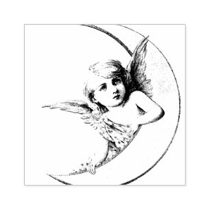 ANGEL MET CRESCENT MOON RUBBER STAMP 	RUBBERSTEMPEL