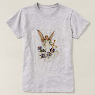 Angel met Cross en Clematis Flowers T-shirt
