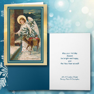 Angel met Deer en Gifts Vintage-kerstkaart Feestdagen Kaart