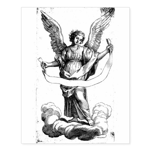Angel met een Banderole Rubber Stamp Rubberstempel (Afrduk)
