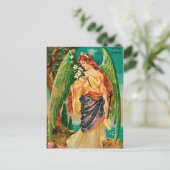 Angel met een bloemetaftakking briefkaart (Staand voorkant)