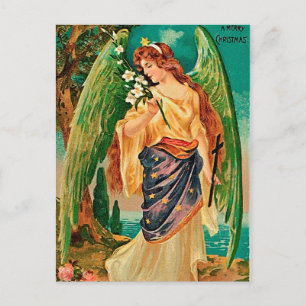Angel met een bloemetaftakking briefkaart