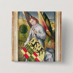 Angel met een schild met twee luipaarden vierkante button 5,1 cm
