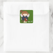 Angel met Falling Leaves Happy Herfst Vierkante Sticker (Tas)