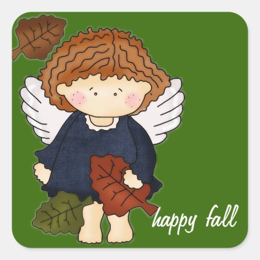 Angel met Falling Leaves Happy Herfst Vierkante Sticker (Voorkant)