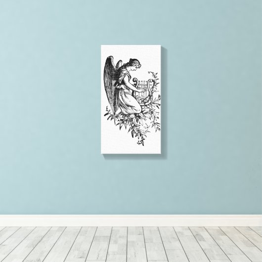 Angel met Harp en Flora Canvas Afdruk (Insitu (Houten vloer))