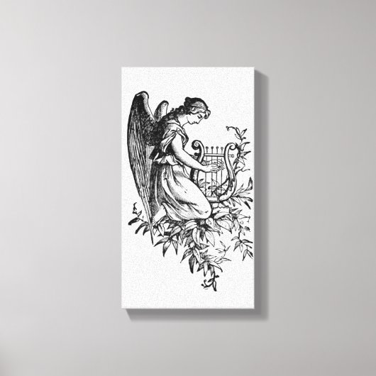 Angel met Harp en Flora Canvas Afdruk (Voorkant)
