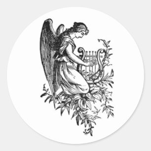Angel met Harp en Flora Klassieke Round Sticker