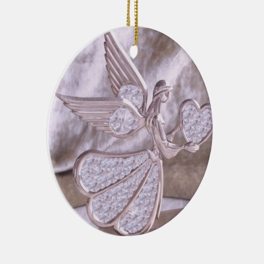 Angel met hart met hartversiering keramisch ornament (Rechts)