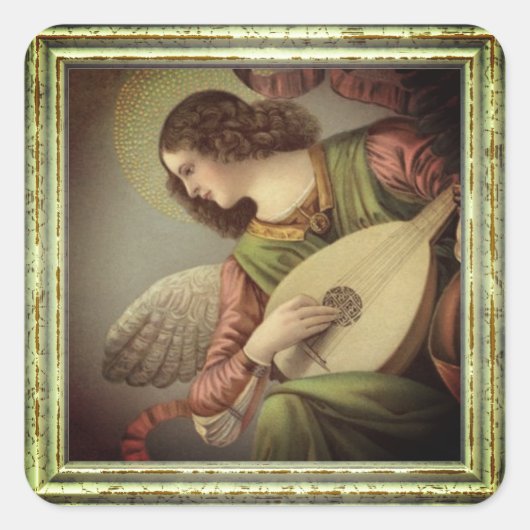 Angel met Mandolin Vierkante Sticker (Voorkant)