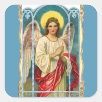 Angel met roze lint vierkante sticker