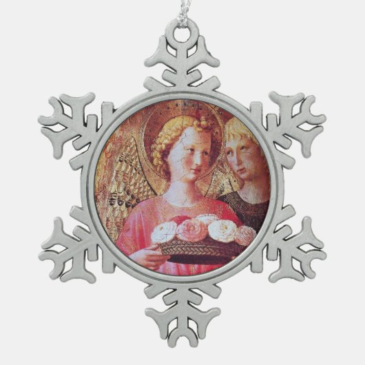 ANGEL MET ROZEN TIN SNEEUWVLOK ORNAMENT (Voorkant)