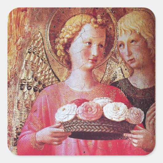 ANGEL MET ROZEN VIERKANTE STICKER (Voorkant)