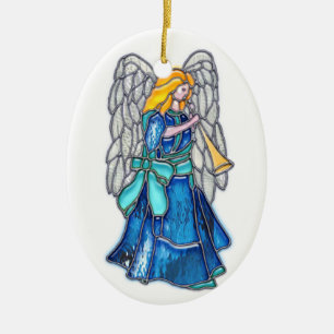 Angel met Trumpet Glas in lood Keramisch Ornament