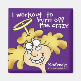 Angel Midge's Funny Cartoon Fitness Workout Purple Magneet
