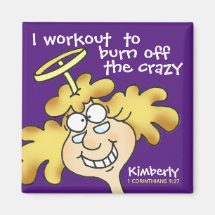 Angel Midge's Funny Cartoon Fitness Workout Purple Magneet