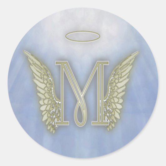 Angel Monogram Letter M Classic Round Sticker (Voorkant)