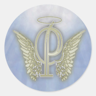 Angel Monogram Letter PClassic Round Sticker