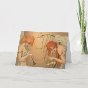 Angel Musicians Muziek Victoriaans Kerstmis Feestdagen Kaart