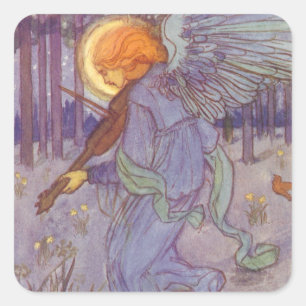 Angel-muzikant die een Violin speelt,  muziek Vierkante Sticker