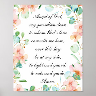 Angel of God Guardian Angel Prayer Pastel Floral Poster