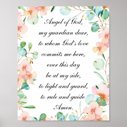 Angel of God Guardian Angel Prayer Pastel Floral Poster (Voorkant)