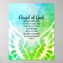 Angel of God Guardian Prayer Blauw Groen Waterverf