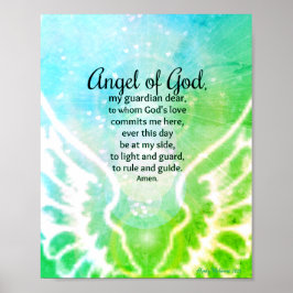 Angel of God Guardian Prayer Blauw Groen Waterverf Poster