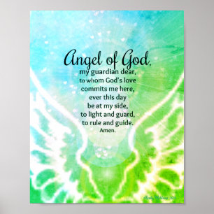 Angel of God Guardian Prayer Blauw Groen Waterverf Poster