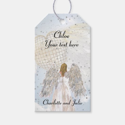 Angel on Gold Stars Gift Labels Cadeaulabel (Voorkant)