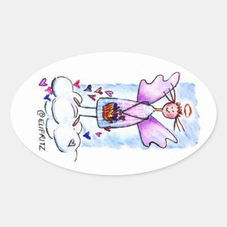 Angel on White Cloud met mandje harttekening Ovale Sticker