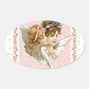 Angel op de roze blote achtergrond. ovale sticker