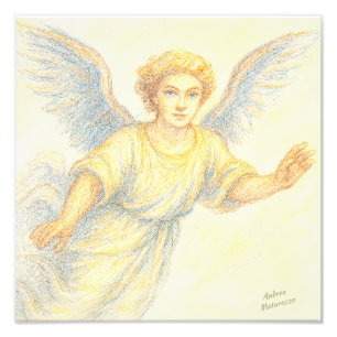 Angel op de vlucht met een glimlach foto afdruk