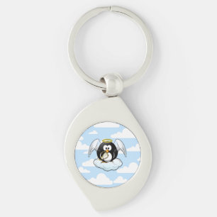 Angel Penguin op een wolk met een Sky-achtergrond Sleutelhanger