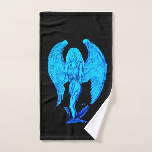 Angel, Potlood Art, blauw zwart design Bad Handdoek (Handdoek)