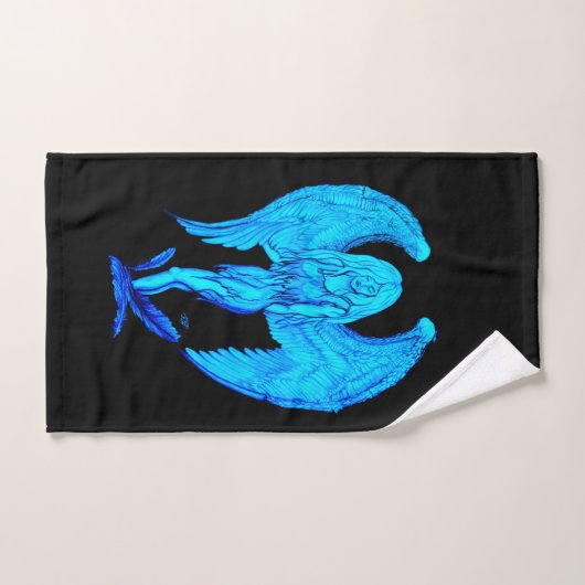 Angel, Potlood Art, blauw zwart design Bad Handdoek (Handdoek)