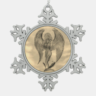 Angel , Potlood Art in Marmor Design Tin Sneeuwvlok Ornament