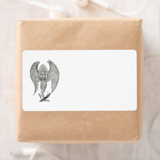 Angel-potloodtekening Zwart-wit ontwerp Etiket (Insitu)