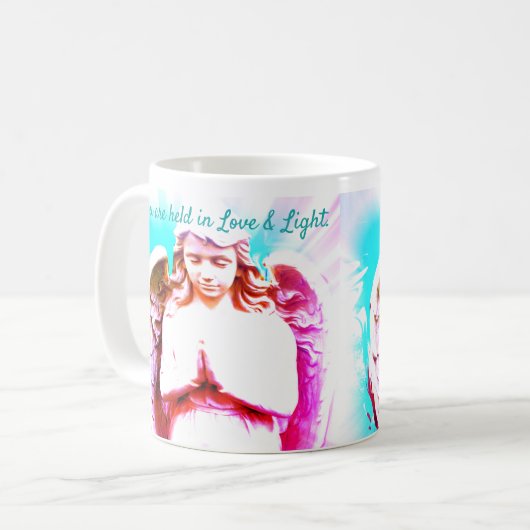 Angel Praying Aqua Roze Blauw Liefde Licht Quote G Koffiemok (Voorkant links)