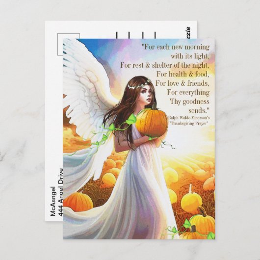 Angel Pumpkin Thanksgiving Herfst Mooie Kunst Briefkaart (Voorkant / Achterkant)