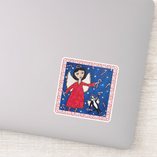 Angel Red Dress in Sky Angel Kat Candy Canes Sticker (Detail)